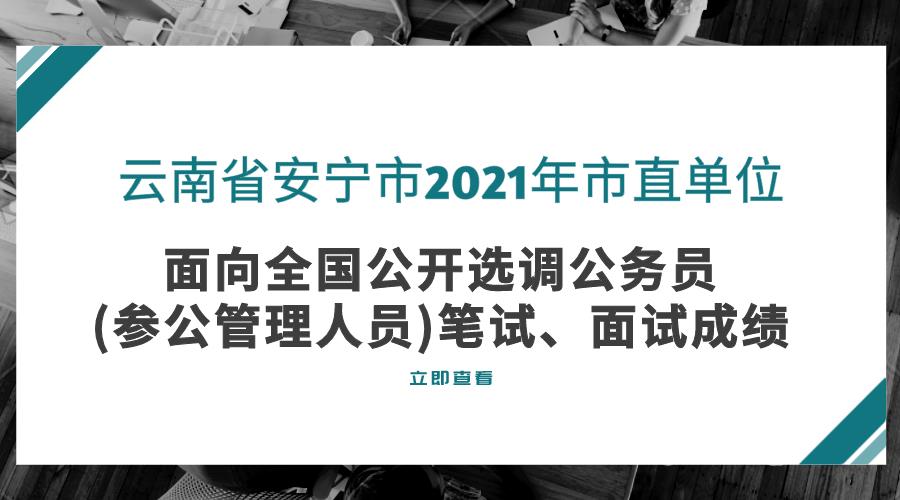 云南省安宁市2021年市直单位面向全国公开选调公务员(参公管理人员)笔试、面试成绩