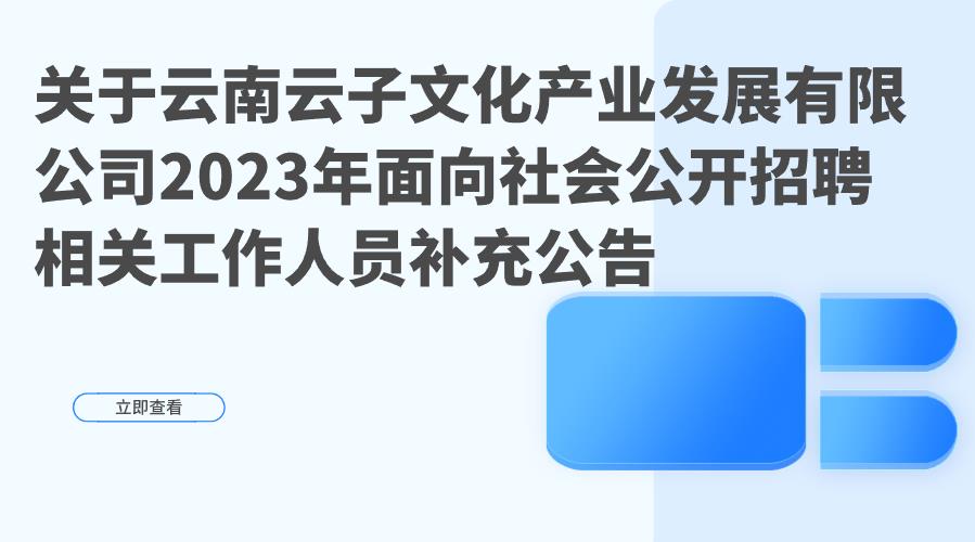 关于云南云子文化产业发展有限公司2023年面向社会公开招聘相关工作人员补充公告